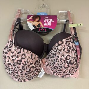 Maidenform Push Up Bra Set Womens 36B Leopard Black Pink Padded Supportive Sexy